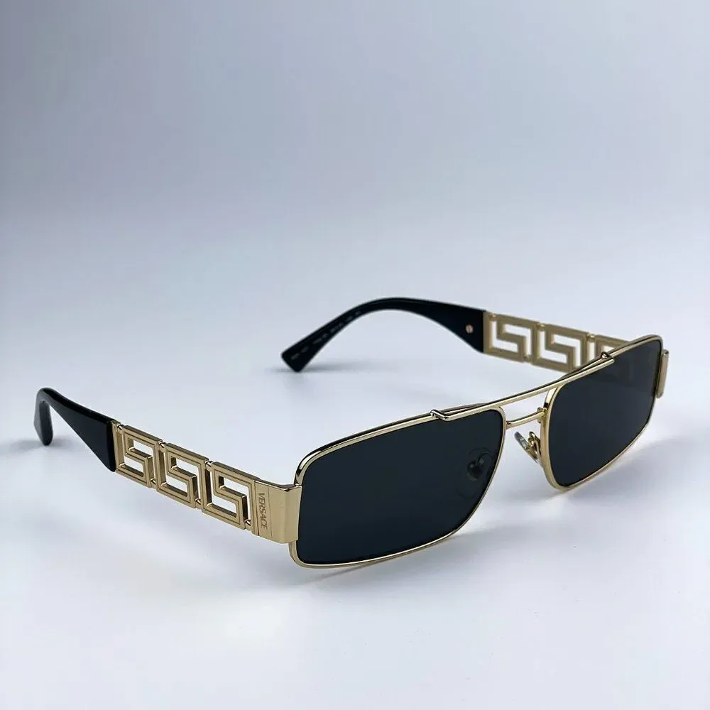 NEW Versace VE2257 100287 Gold Dark Grey Metal Pilot Unisex Sunglasses